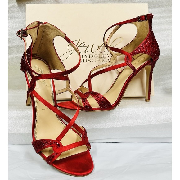 Badgley Mischka Jewel Aliza II Red Jeweled Satin Red Size 10 IOB - Picture 3 of 11